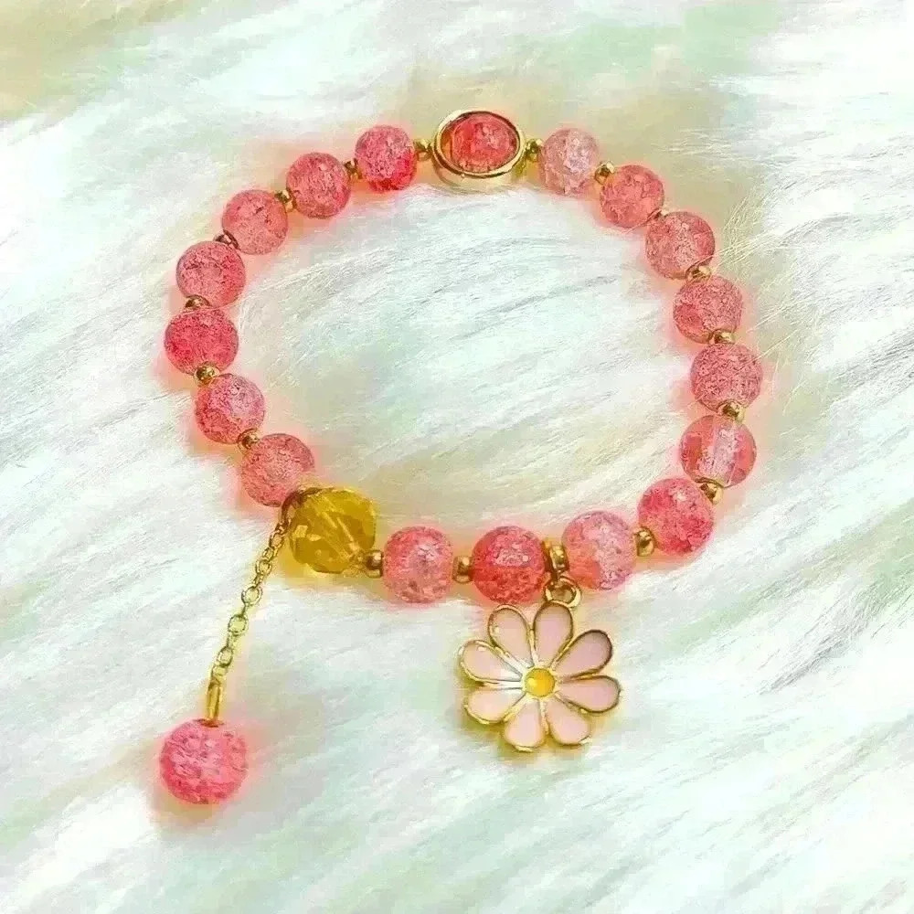Pink beaded Flower Pendant Bracelet